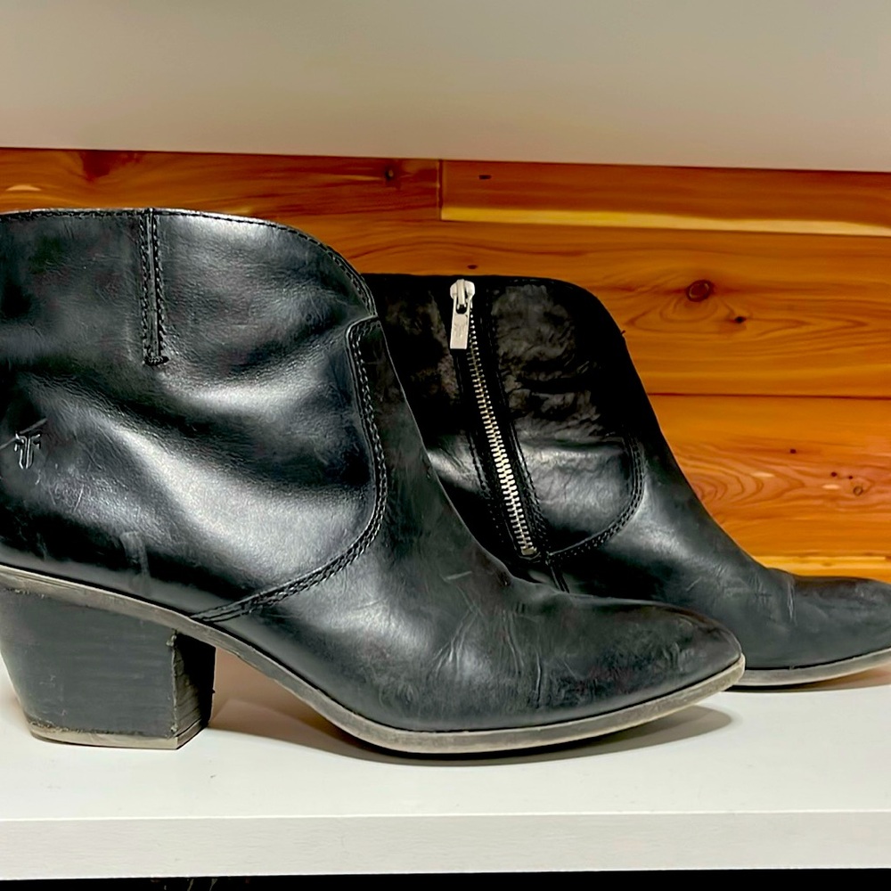Frye Reed Booties in black leather. Size 10M. GUC with lots of life left